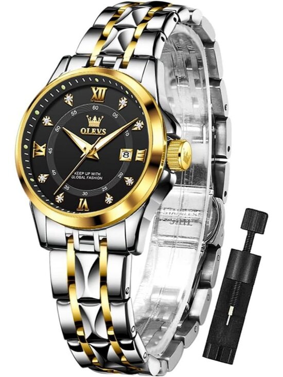 Women Silver Gold Analog Quartz Stainless Steel Waterproof Luminous Luxury Watch main image 7